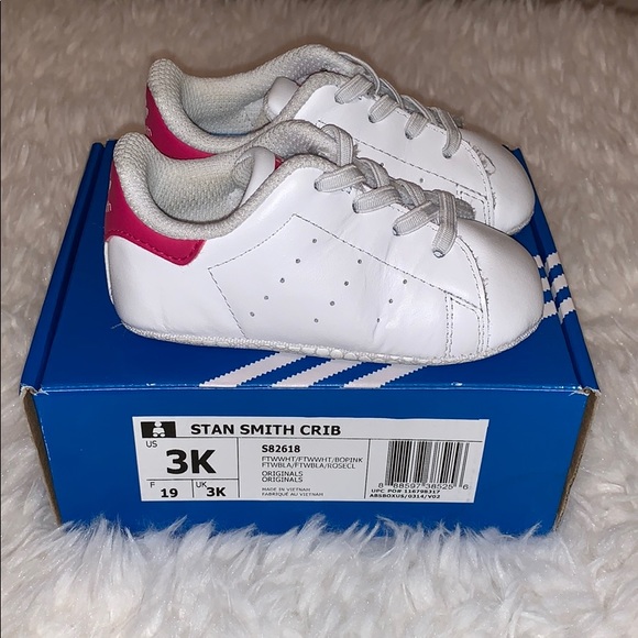 3K Adidas Stan Smith Baby Girl White/Pink Shoes - Picture 8 of 13